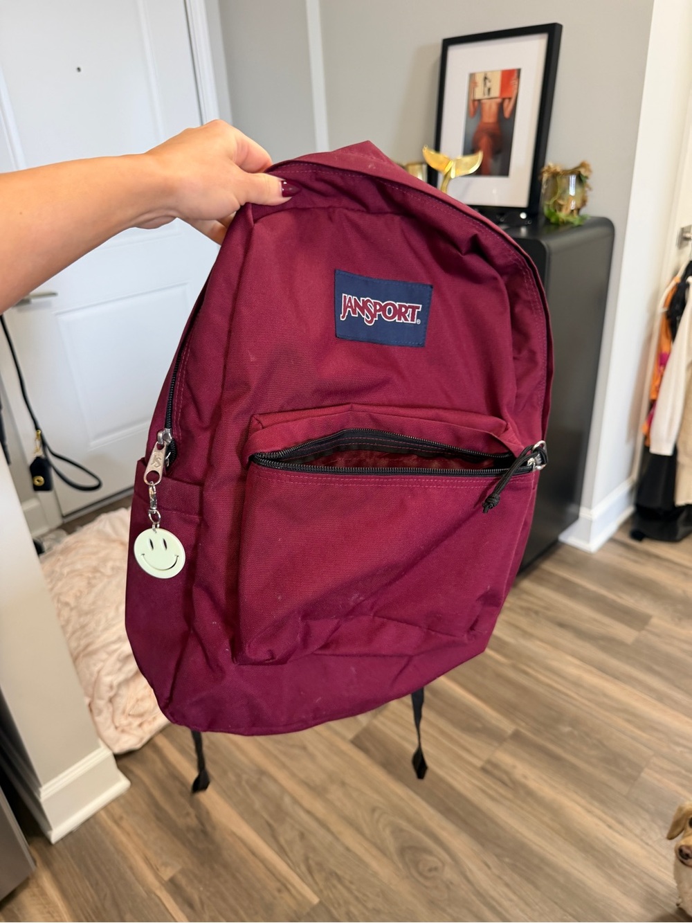 Jansport Maroon Backpack with Front Pocket